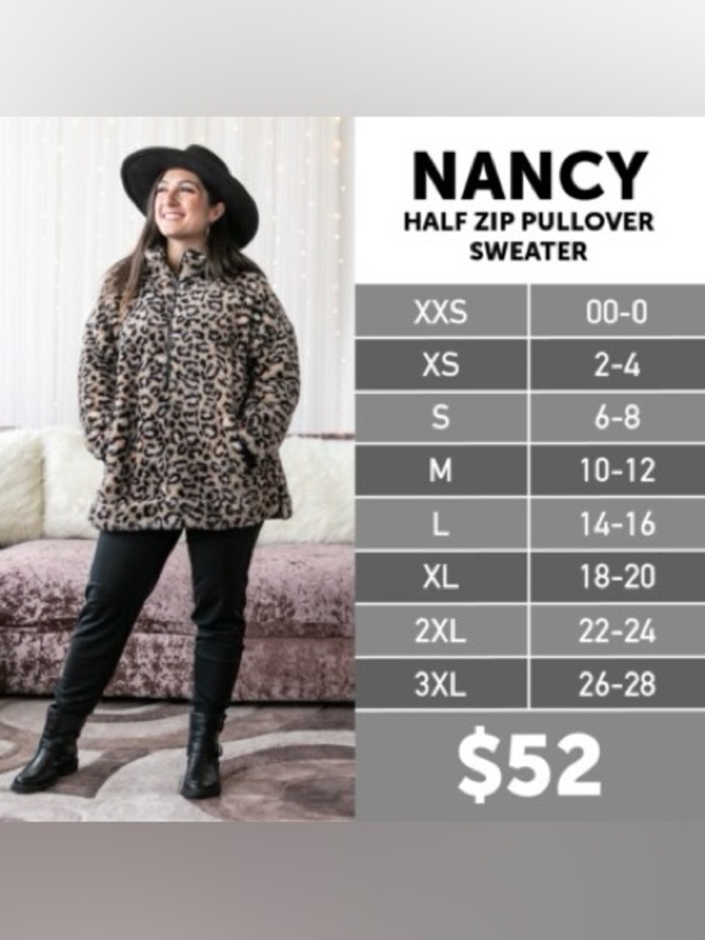 LuLaRoe Nancy Black and White Buffalo Check Fuzzy Half Zip Sweater - Picture 5 of 5